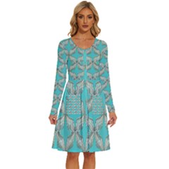 Geometric Design 13 Long Sleeve Dress With Pocket