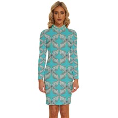 Geometric Design 13 Long Sleeve Shirt Collar Bodycon Dress