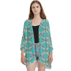 Geometric Design 13 Open Front 3/4 Sleeve Batwing Chiffon Cardigan Kimono by myclothy