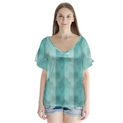 Geometric Design 14 V-neck Flutter Sleeve Top