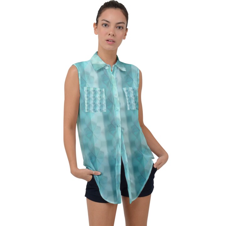 Geometric Design 14 Sleeveless Chiffon Button Shirt