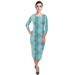 Geometric Design 14 Quarter Sleeve Midi Velour Bodycon Dress