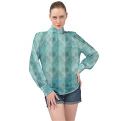 Geometric Design 14 High Neck Long Sleeve Chiffon Top