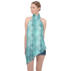 Geometric Design 14 Halter Asymmetric Satin Top