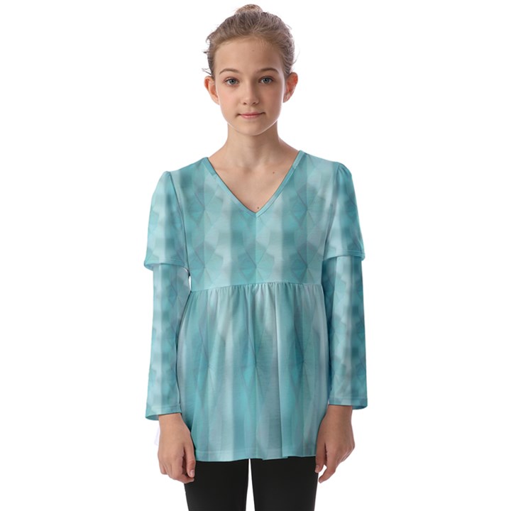 Geometric Design 14 Kids  V Neck Casual Top