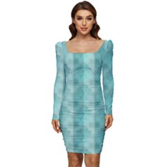 Geometric Design 14 Women Long Sleeve Ruched Stretch Jersey Dress