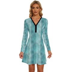 Geometric Design 14 Long Sleeve Deep V Mini Dress 