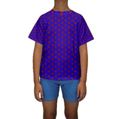 Blue Pattern Red Texture Kids  Short Sleeve Swimwear