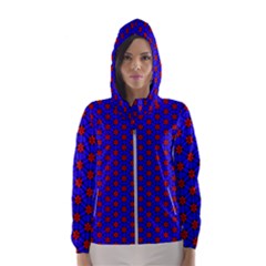 Blue Pattern Red Texture Women s Hooded Windbreaker