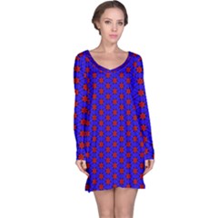 Blue Pattern Red Texture Long Sleeve Nightdress