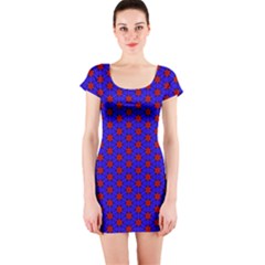 Blue Pattern Red Texture Short Sleeve Bodycon Dress