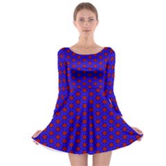 Blue Pattern Red Texture Long Sleeve Skater Dress