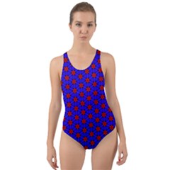 Blue Pattern Red Texture Cut-out Back One Piece Swimsuit