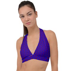 Blue Pattern Red Texture Halter Plunge Bikini Top