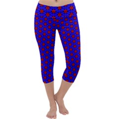 Blue Pattern Red Texture Capri Yoga Leggings