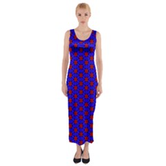 Blue Pattern Red Texture Fitted Maxi Dress