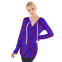 Blue Pattern Red Texture Tie Up T-shirt