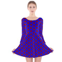 Blue Pattern Red Texture Long Sleeve Velvet Skater Dress