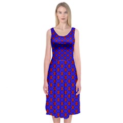 Blue Pattern Red Texture Midi Sleeveless Dress