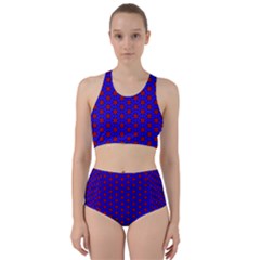 Blue Pattern Red Texture Racer Back Bikini Set