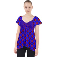 Blue Pattern Red Texture Lace Front Dolly Top