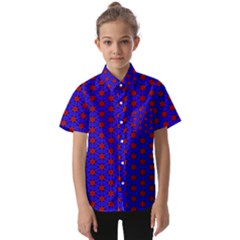 Blue Pattern Red Texture Kids  Short Sleeve Shirt