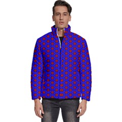 Blue Pattern Red Texture Men s Puffer Bubble Jacket Coat