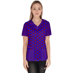 Blue Pattern Red Texture Women s V-neck Scrub Top