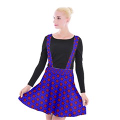 Blue Pattern Red Texture Suspender Skater Skirt