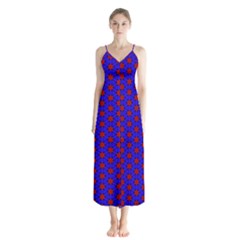 Blue Pattern Red Texture Button Up Chiffon Maxi Dress