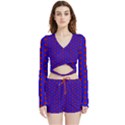 Blue Pattern Red Texture Velvet Wrap Crop Top and Shorts Set View1