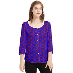 Blue Pattern Red Texture Chiffon Quarter Sleeve Blouse