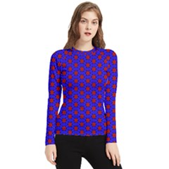 Blue Pattern Red Texture Women s Long Sleeve Rash Guard