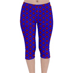 Blue Pattern Red Texture Velvet Capri Leggings 