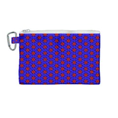 Blue Pattern Red Texture Canvas Cosmetic Bag (medium)