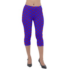 Blue Pattern Red Texture Lightweight Velour Capri Leggings 