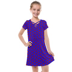 Blue Pattern Red Texture Kids  Cross Web Dress