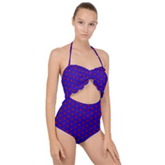 Blue Pattern Red Texture Scallop Top Cut Out Swimsuit