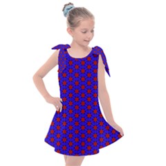 Blue Pattern Red Texture Kids  Tie Up Tunic Dress