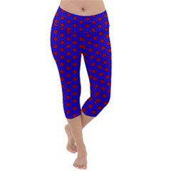 Blue Pattern Red Texture Lightweight Velour Capri Yoga Leggings