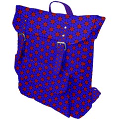 Blue Pattern Red Texture Buckle Up Backpack