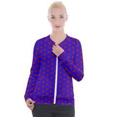 Blue Pattern Red Texture Casual Zip Up Jacket