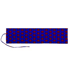 Blue Pattern Red Texture Roll Up Canvas Pencil Holder (l)