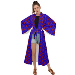 Blue Pattern Red Texture Maxi Kimono