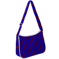 Blue Pattern Red Texture Zip Up Shoulder Bag