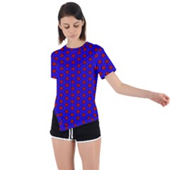 Blue Pattern Red Texture Asymmetrical Short Sleeve Sports T-shirt