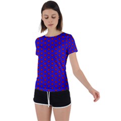 Blue Pattern Red Texture Back Circle Cutout Sports T-shirt