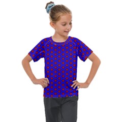 Blue Pattern Red Texture Kids  Mesh Piece T-shirt