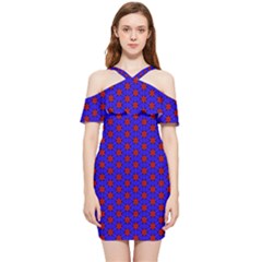 Blue Pattern Red Texture Shoulder Frill Bodycon Summer Dress