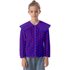 Blue Pattern Red Texture Kids  Peter Pan Collar Blouse